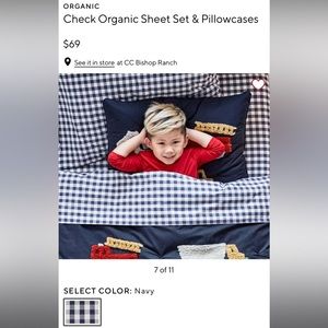 Navy blue gingham organic cotton Pottery Barn twin sheet set